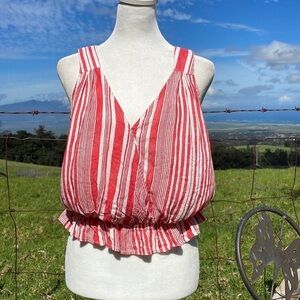 PrettyLittleThing Red and White Ruched Tank Top